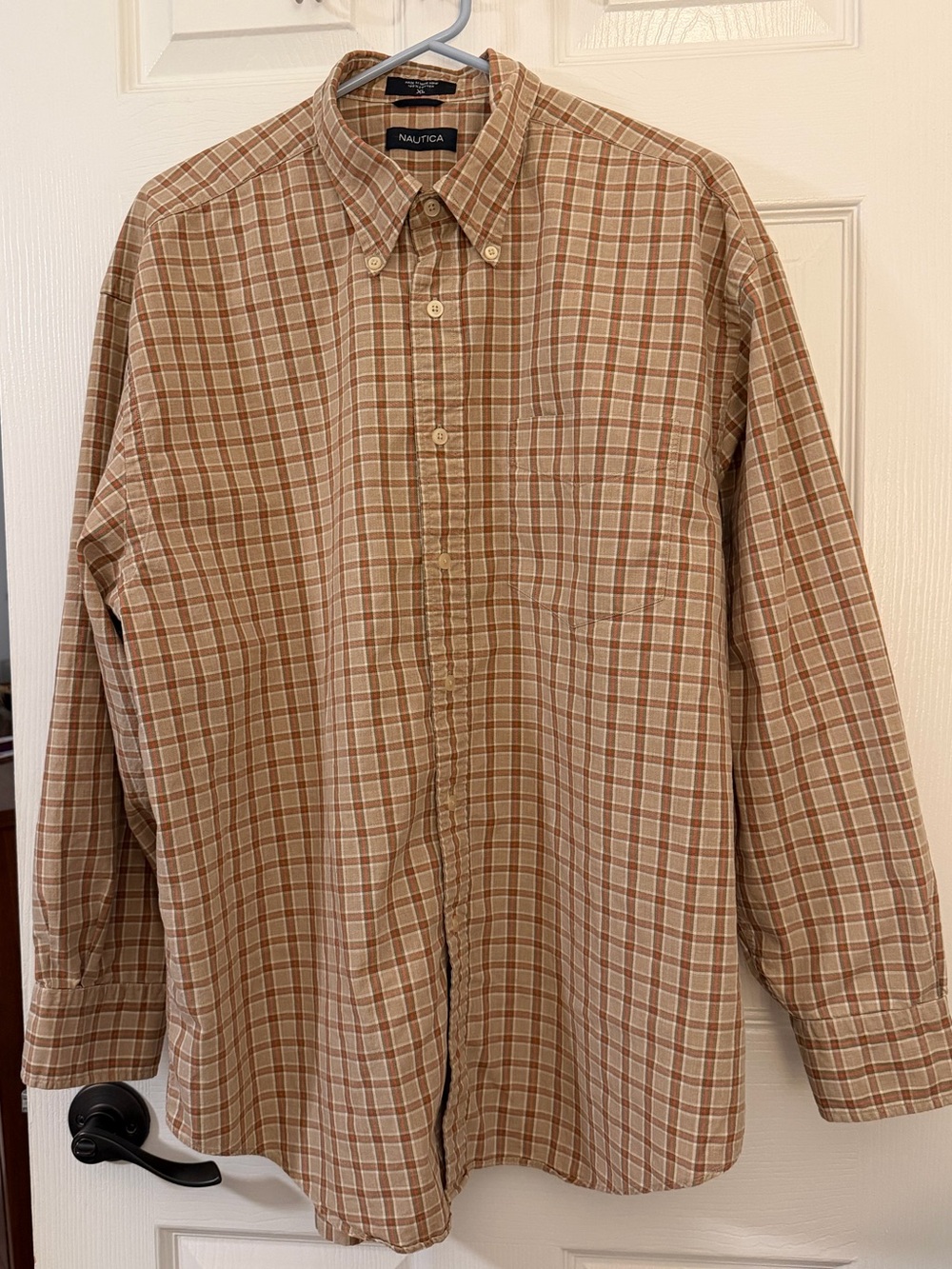Nautica Men’s Tan Plaid Button-Down Shirt XL